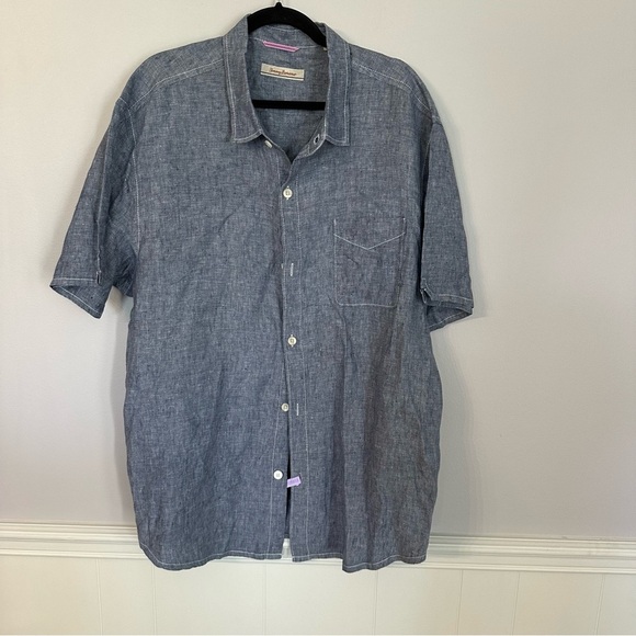 Tommy Bahama Men’s Short Sleeve Chambray Linen Button Front Shirt Sz XXL GUC - Picture 2 of 8